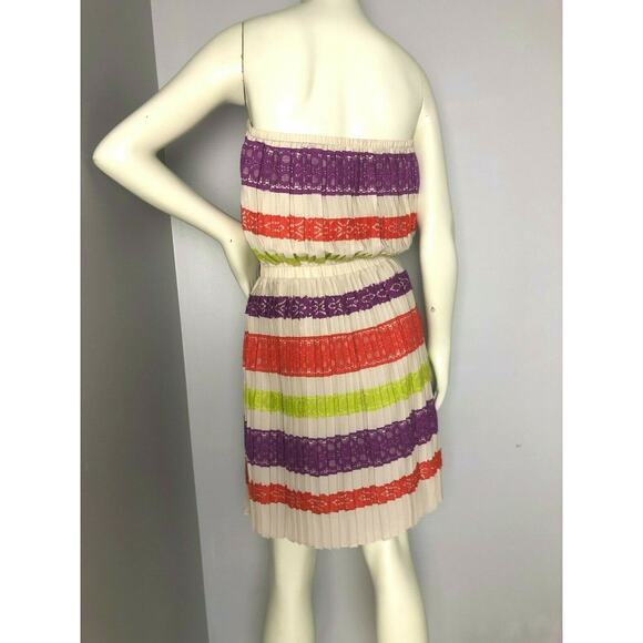 BCBGMAXAZRIA Womens Mateo Oatmeal Lace Panel Blouson Strapless Dress S - Picture 6 of 9